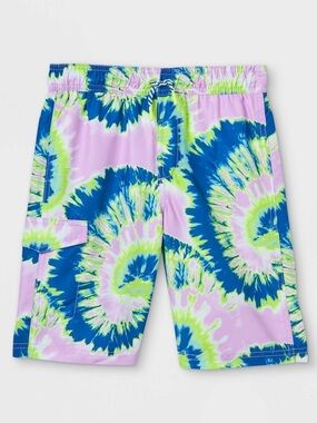 Cat & Jack Boy’s Colorful Tie Dye Swim Trunks Cargo Pocket Size XLarge 14/16
